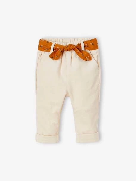 Pantalon En Velours Bébé Avec Ceinture En Tissu Beige Clair - Vertbaudet