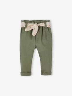Pantalon Paperbag Bébé Avec Ceinture Lichen - Vertbaudet