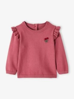 Pull à Volants Cerise Bébé Avec Pompons Lilas - Vertbaudet