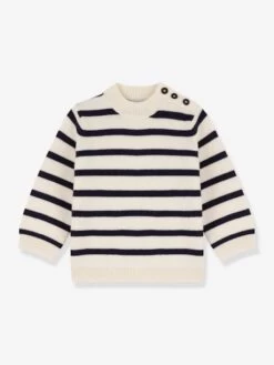 Pull Bébé En Laine Et Coton Rayé PETIT BATEAU Blanc - Petit Bateau