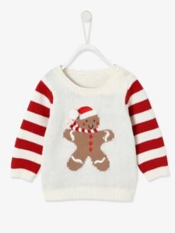 Pull De Noël Bébé Mixte Bonhomme Pain D'épices Ivoire - Vertbaudet