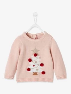 Pull De Noël Bébé Sapin Et Pompons Rose Pâle - Vertbaudet