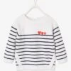Pull Marinière Brodé Bébé Blanc Rayé - Vertbaudet