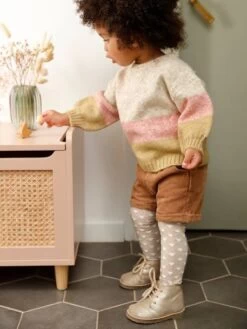 Pull Tricot Rayures Larges Bébé Beige Rosé - Vertbaudet