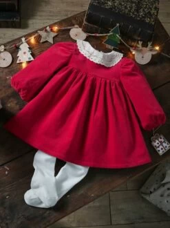 Robe En Velours Bébé Et Son Collant Assorti Rouge - Vertbaudet