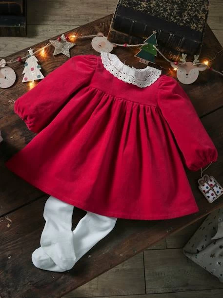 Robe En Velours Bébé Et Son Collant Assorti Rouge - Vertbaudet