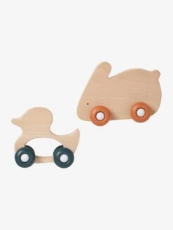 Set De 2 Animaux à Roulettes En Bois Et Silicone Orange - Vertbaudet