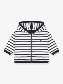Sweat à Capuche Bébé Rayé Marinière - PETIT BATEAU Blanc - Petit Bateau