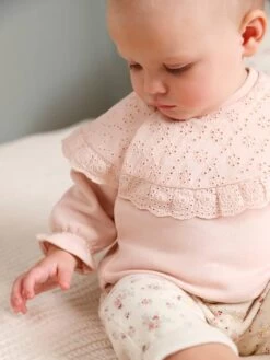 Sweat Bébé Encolure En Broderie Anglaise Rose Poudré - Vertbaudet