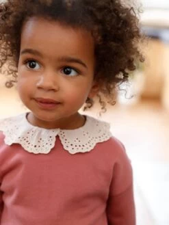 Sweat En Molleton Bébé Col En Broderie Anglaise Bois De Rose - Vertbaudet