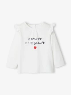 T-shirt à Volants Bébé Manches Longues Blanc - Vertbaudet