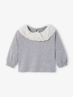 T-shirt Avec Col En Broderie Anglaise Bébé Gris Chiné - Vertbaudet