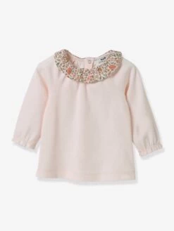 T-shirt Bébé Avec Col En Tissu Liberty Coton Bio CYRILLUS Vert Imprimé - Cyrillus