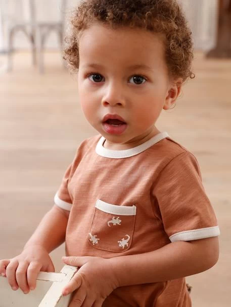 T-shirt Bébé En Coton Flammé Manches Courtes Noix De Pécan - Vertbaudet – Image 2
