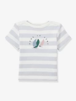 T-shirt Bébé Encolure Bateau - Coton Bio CYRILLUS Rayé Blanc/bleu Ciel - Cyrillus