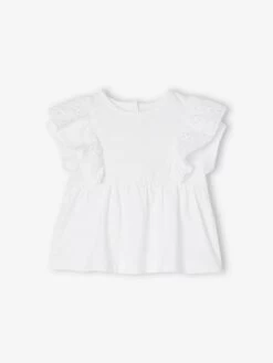 T-shirt Bébé Volant En Broderie Anglaise Blanc - Vertbaudet