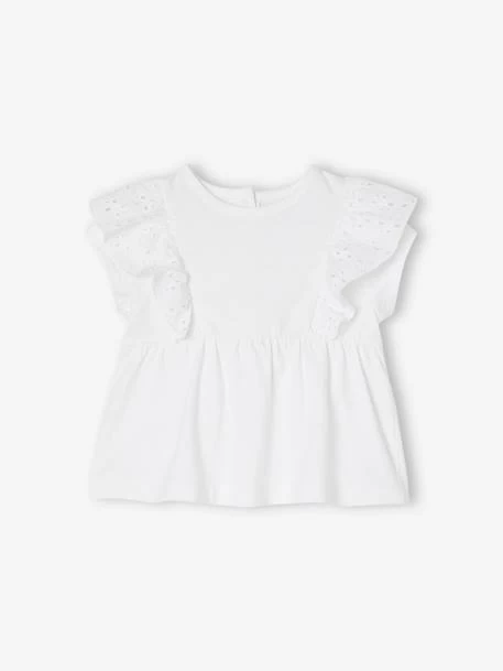 T-shirt Bébé Volant En Broderie Anglaise Blanc - Vertbaudet