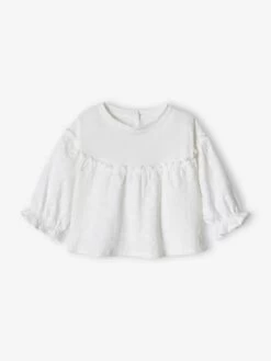 T-shirt Brodé Bébé Manches Longues Blanc - Vertbaudet