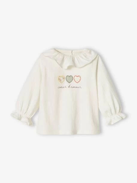T-shirt Coeurs Bébé Manches Longues écru - Vertbaudet