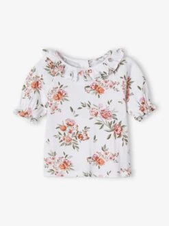 T-shirt Fleuri Bébé En Pointelle Blanc - Vertbaudet