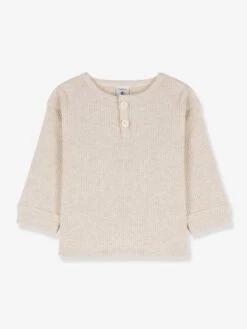 T-shirt Manches Longues Bébé En Coton Bio PETIT BATEAU Beige Chiné - Petit Bateau