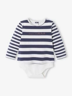 T-shirt Marinière Body Bébé Manches Longues écru - Vertbaudet