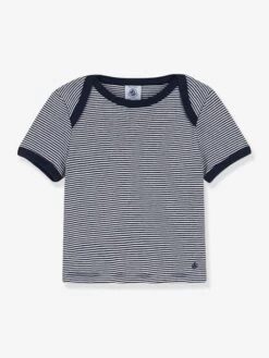 T-shirt Rayé Milleraies Bébé Manches Courtes PETIT BATEAU En Coton Bio Marine Rayé Blanc - Petit Bateau