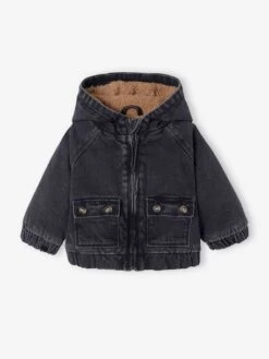 Veste à Capuche Denim Doublée Sherpa Bébé. Denim Gris - Vertbaudet